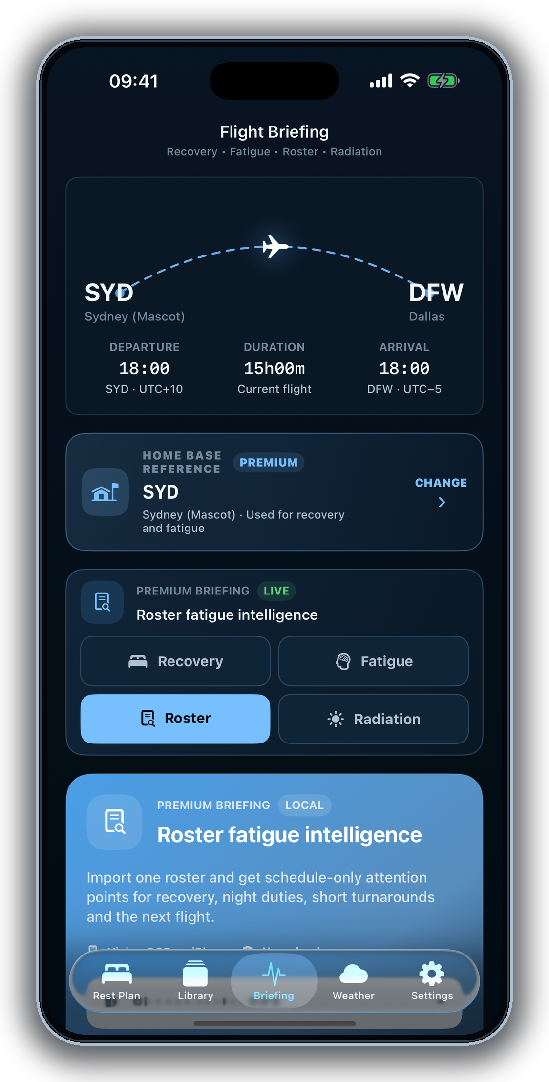 iPhone roster fatigue intelligence with attention points for the next flight