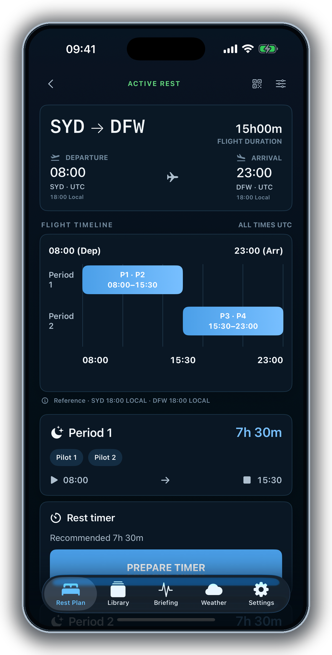 iPhone active rest timeline with a synchronized rest timer