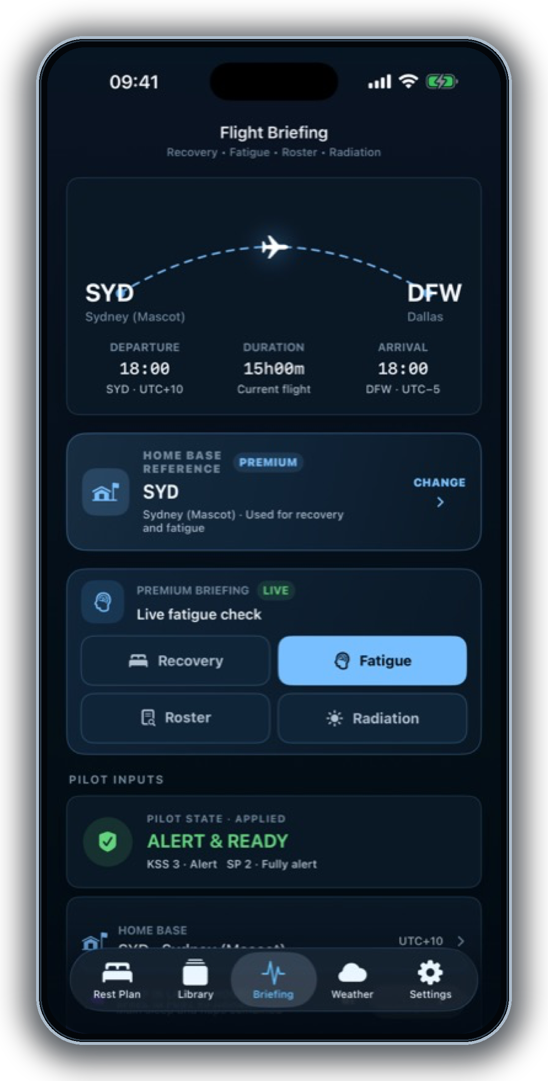 Current framed iPhone Flight Briefing Fatigue screen